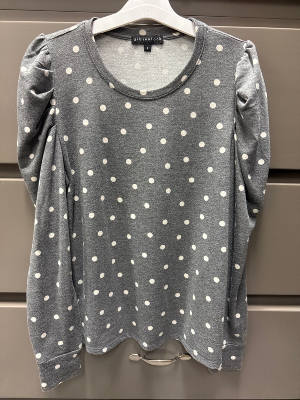 Gibson Charcoal Gray Polka Dot Puff Sleeve Long Sleeve Tee
